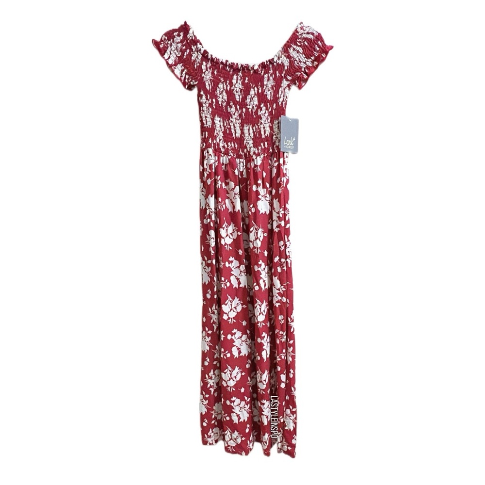 Lark + Gray Midi Dress Floral Boho Side Slits Size Medium